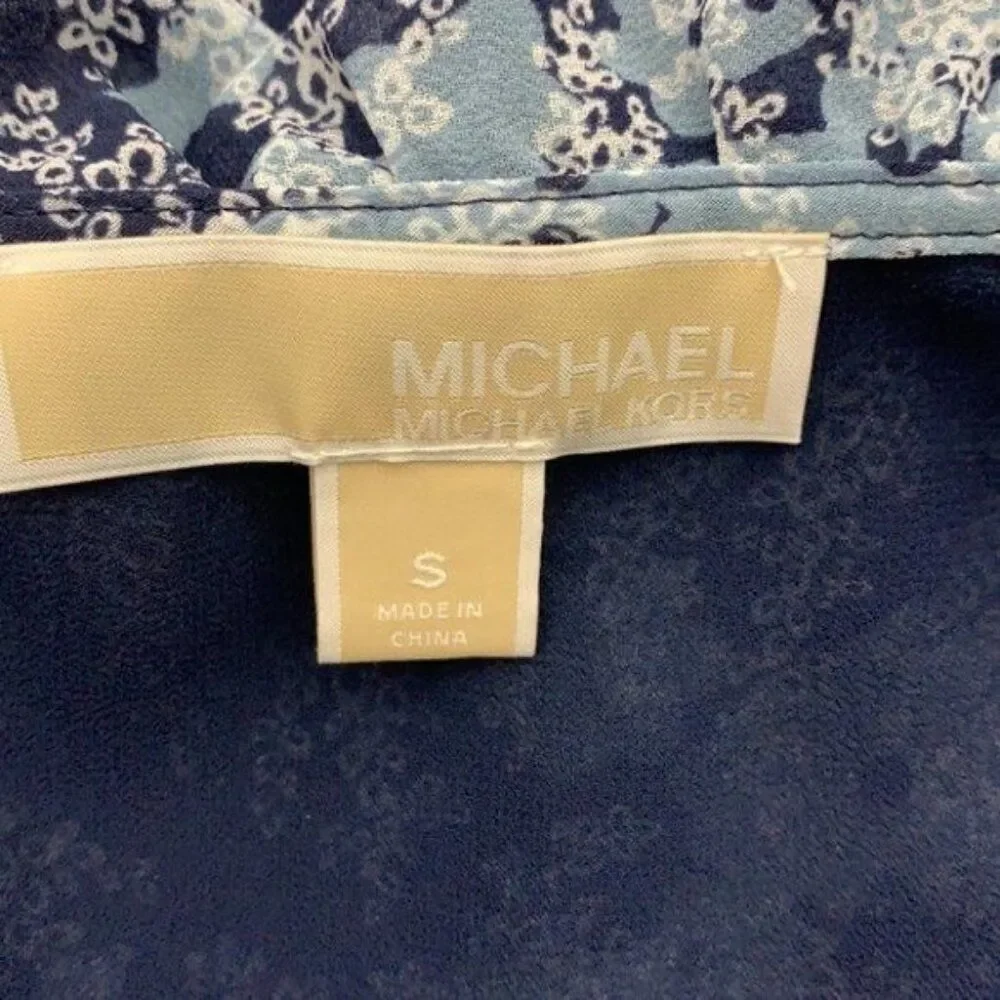 Michael Kors Women Blue Floral Flutter Sleeve Wrap Dress Size S
